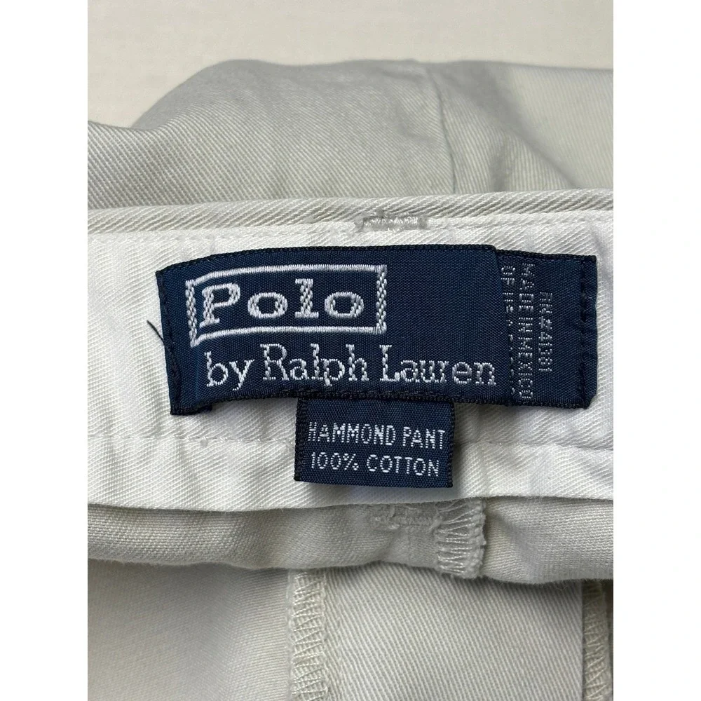 Polo‎ Ralph Lauren Hammond Pant Mens 34/27 Beige Pleated Cuffed Cotton Chinos